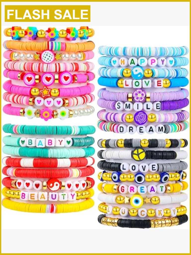 32pcs Clay Bead Stretch Bracelet Set Preppy Surfer Stackable Boho Y2k Summer